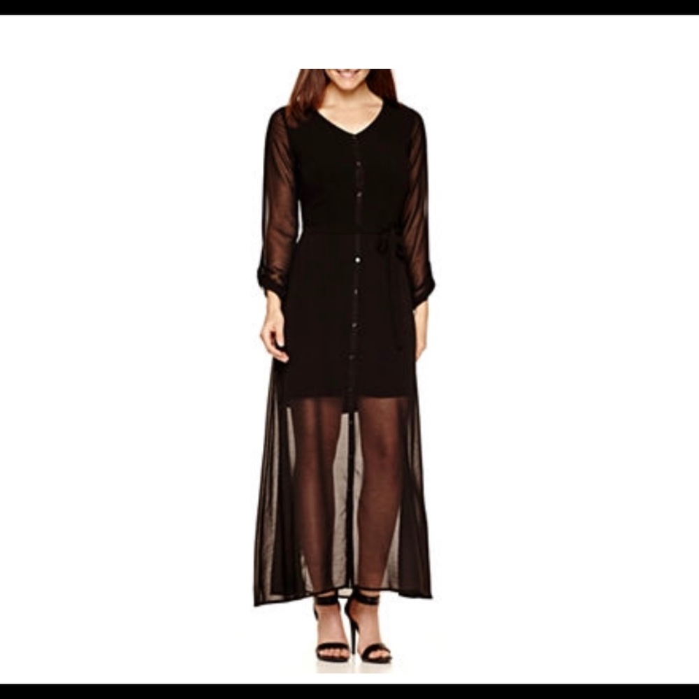 Artisan long sleeve belted georgette maxi dress